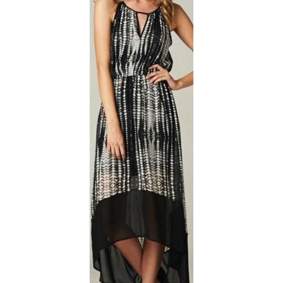 Tua Hi Low Maxi Dress Womens Size S Gray Black Smudge Print Elastic Waist Boho - Picture 2 of 10